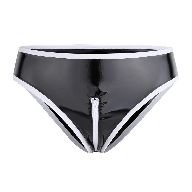 

iEFiEL Womens Leather Low Waist Sexy Underwear Panties Crotch Zipper Bikini Briefs Clubwear Underpants