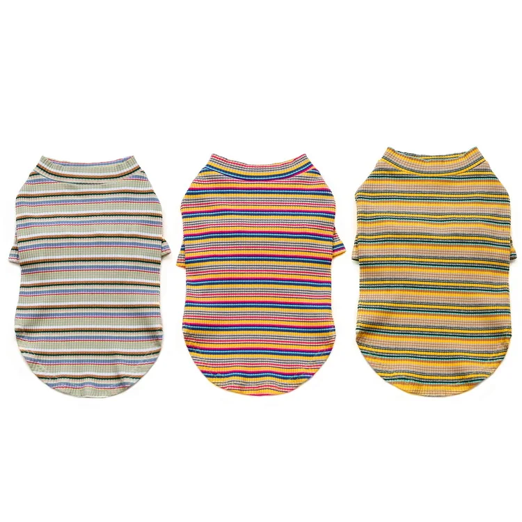 

Factory Polyester Stretch Dog Clothing Round Collar Cotton Striped Dog Clothing, Pink/yellow/gray