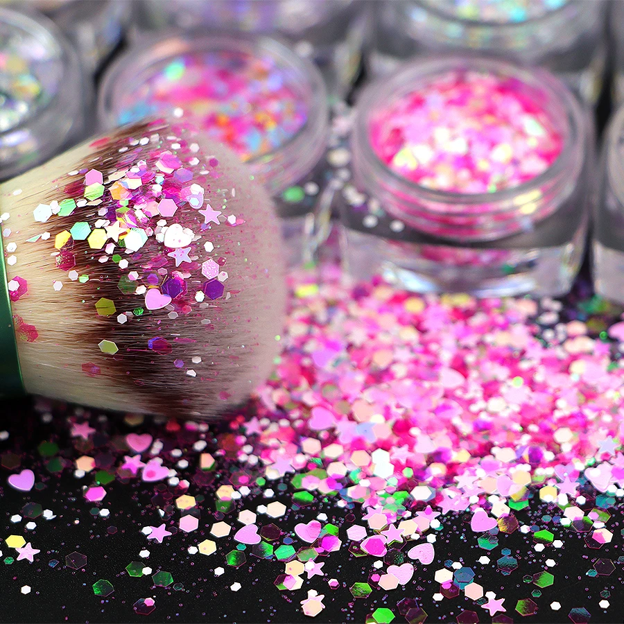 

Wholesale Bulk Craft Tumbler Polyester Chunky Nail Glitter Mixes Heart Star Shape Acrylic Dipping Powder Glitter