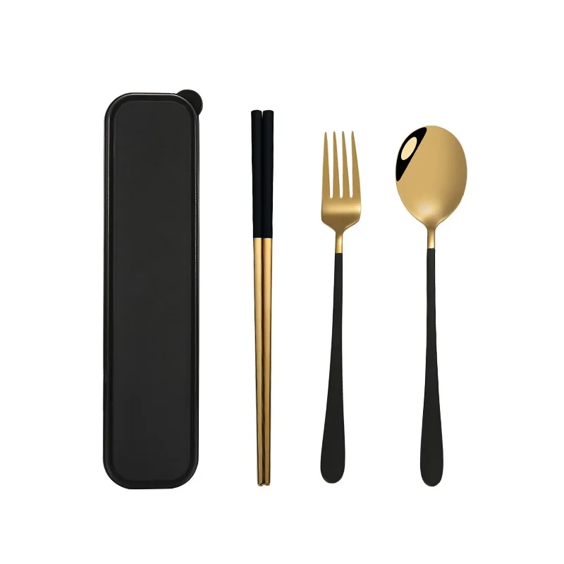 

Portable Travel Stainless Steel Gold Cutlery Set With Color Handle Spoon Fork Knife