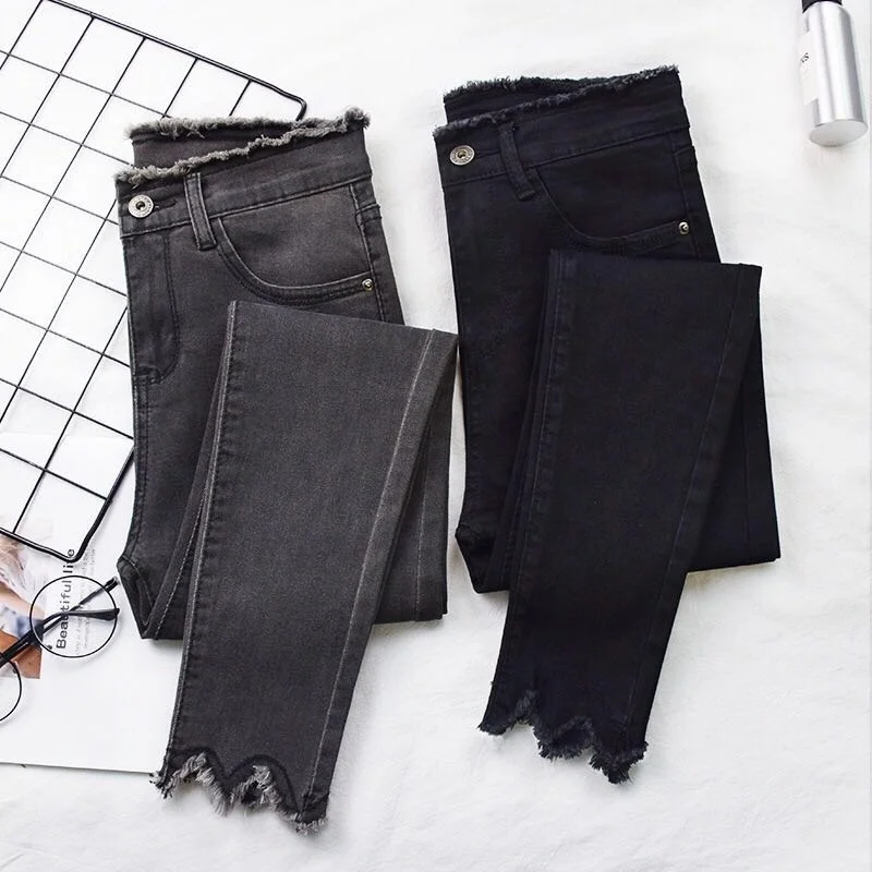 

2020 new style blue black gray denim ladies pencil pants women pencil jeans