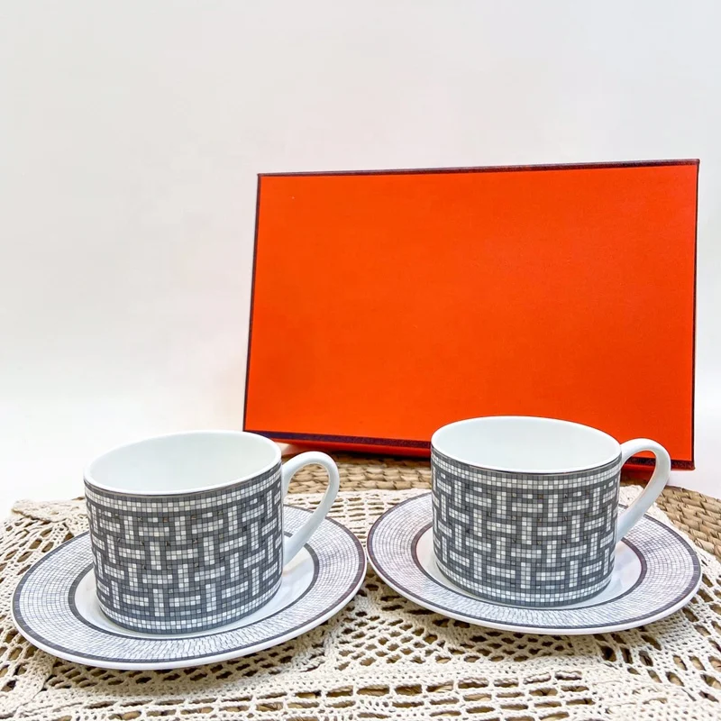 

Wholesale 2 Cups Grey Nordic Simple Coffee Tea Porcelain Cups and Saucers