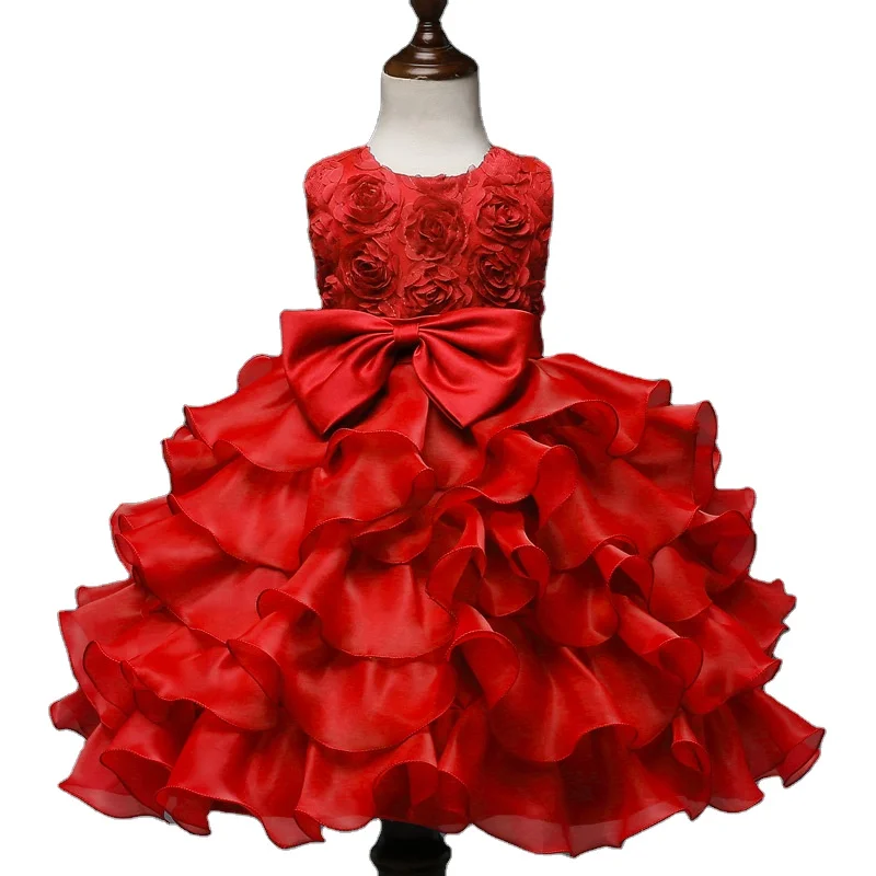 

2021Summer Bow flowers 1-3-6-12-16 year sweet baby party dress kids dresses for girls