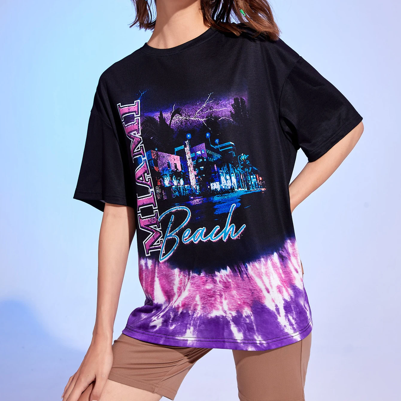 

2021 New Style Hot Sales Short Sleeve Printed Custom Tee Women O-Neck Tie Dye Tops Fashionable T Shirt