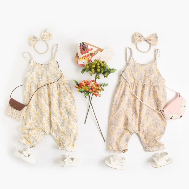 

summer bodysuit floral print baby girls bamboo rompers clothes with headband