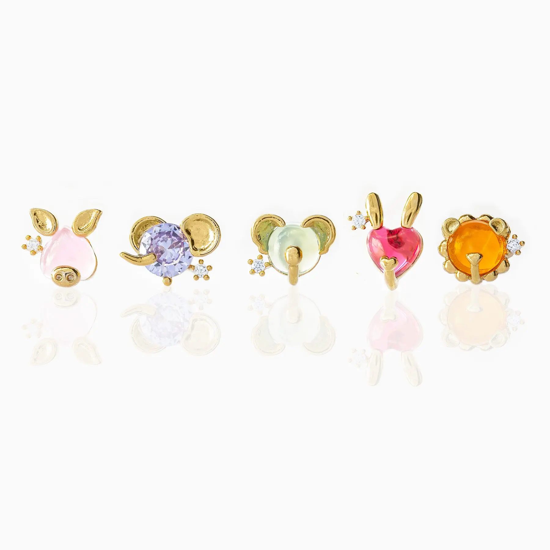 

ER0122 2021 trendy jewelry girls earring colorful zircon cute tiny stud 18k gold rhinestone Animal Farm Stud Set animal earings