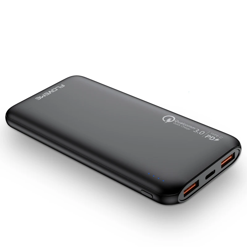 

Free Shipping FLOVEME 10000mAh High Capacity External Battery Power Bank QC3.0 Portable Charger For IPhone Xiaomi Powerbank, Black