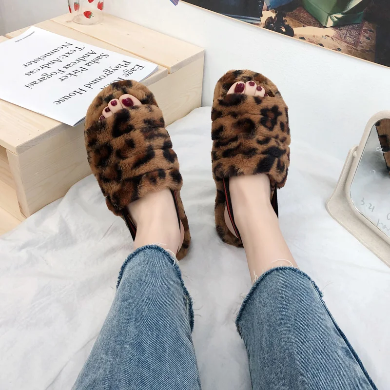

women plush furry high fur sandals home indoor winter fur slippers in wholesale