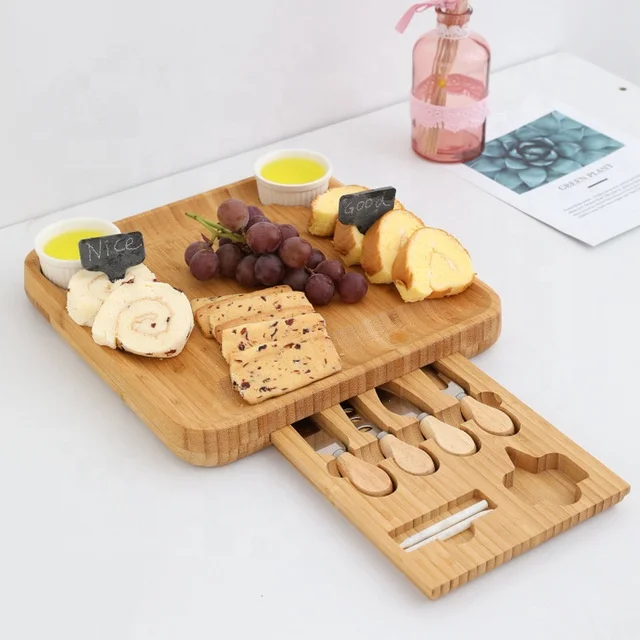 

Restaurant household multifunctional square natural bamboo bread fruit cutting board cheese board set