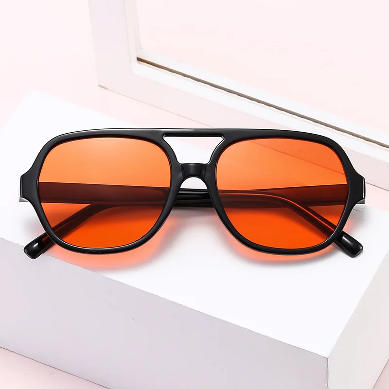 

Korean Fashion Candy-colored Double Beam Ladies Sunglasses Ins Wind Female Large Frame Plain Face Flat Mirror Spectacles