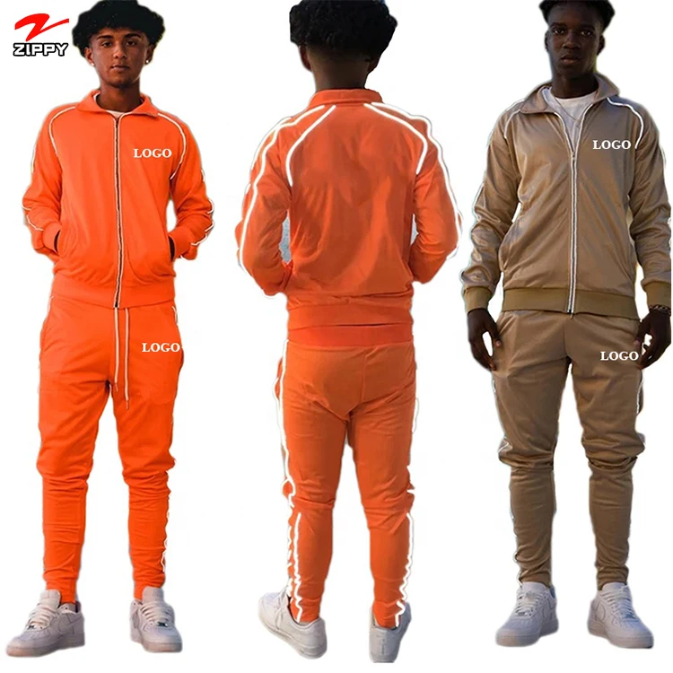 

Top Quality 3m Reflective Side Stripe Tracksuits Men Slim Fit Zipper Sweatsuits Two Piece Jogger Set, Custom color