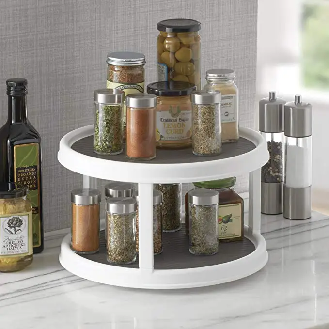 

Plastic Single Rotating food storage Turntable Shelf organizer for Kitchen, White/grey/blue