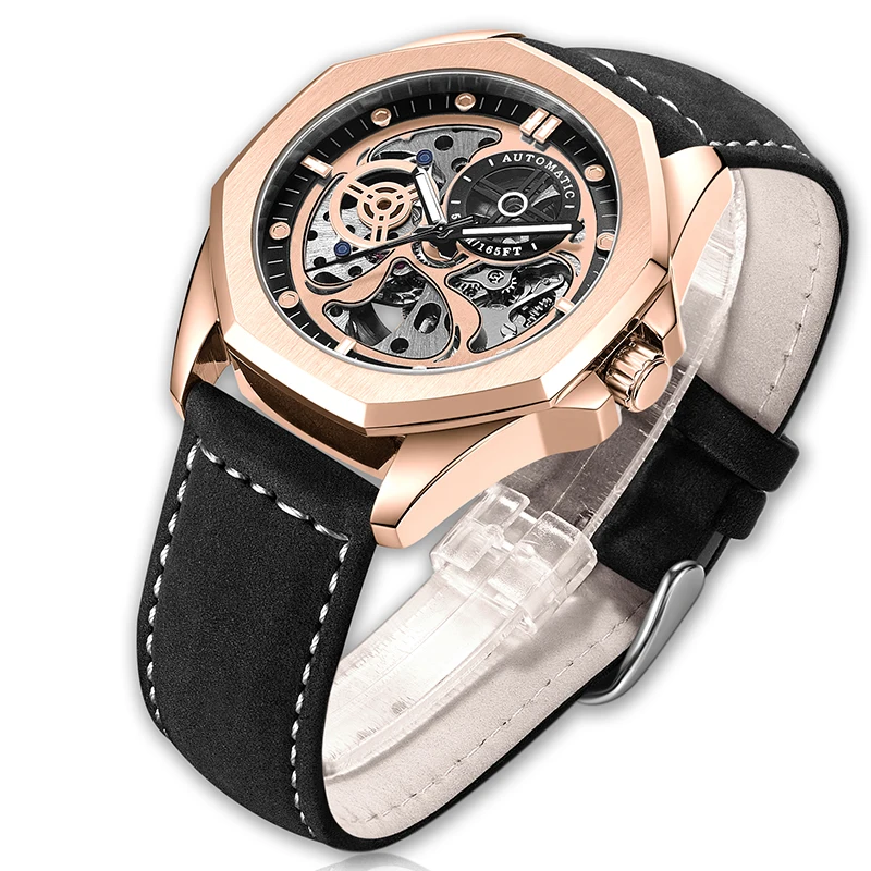 

Custom Relogio Masculino Automatico OEM Mechanical Watch Rose Gold Uhr Watch Men Automatic Waterproof Skeleton Watches, Customized colors