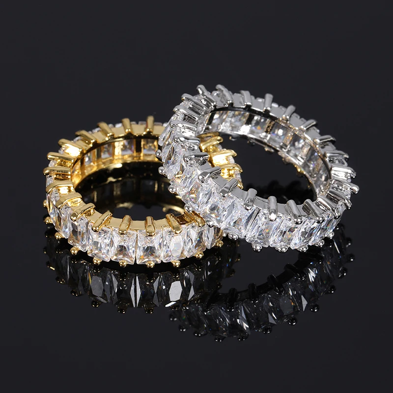 

Wholesale Jewelry iced out hip hop Cuban ring high quality Brass Micro Inlay Diamond Single Row Of T Square Zircons Rings