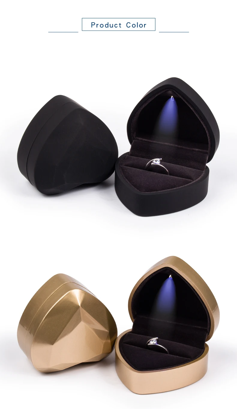Engage Wedding Ring White Led Jewelry Box Heart Shape Blue Gold Red Led