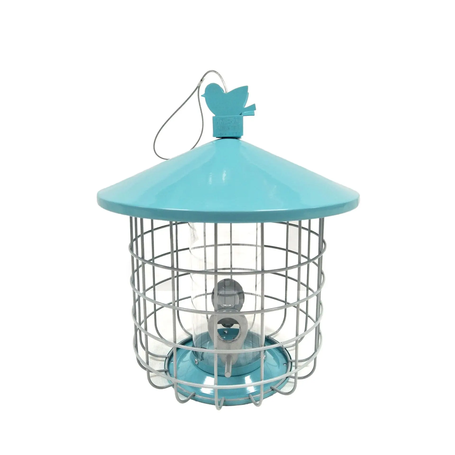 

Pavillion Shaped Metal Wire Mesh Squirrel Proof Outdoor Hanging Bird Feeder With Plastic Tube