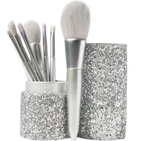 

8 red moonlight silver makeup brush set beginner's full set of eye shadow brush lip brush portable barrel.