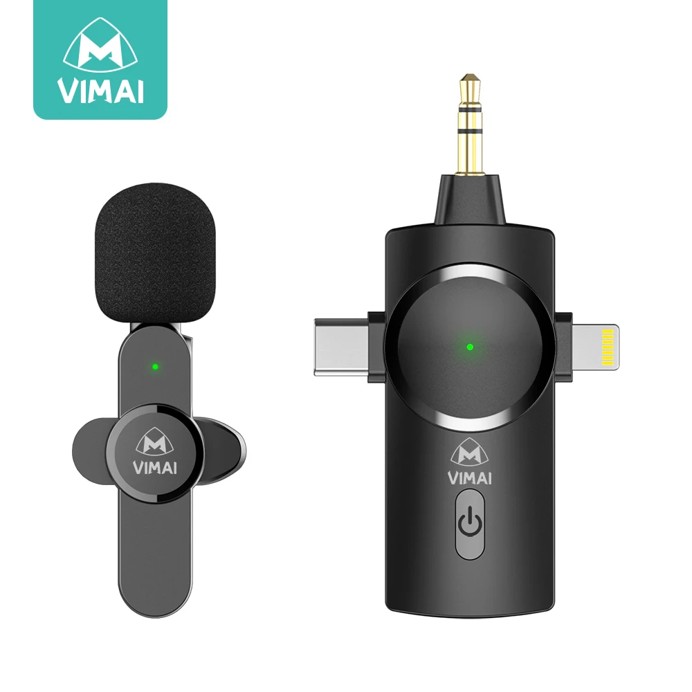 

VIMAI 2023 New Design Lavalier Microphone Wireless 3-in-1 Port Microphone Wireless for Live Broadcasting Recording Microphone