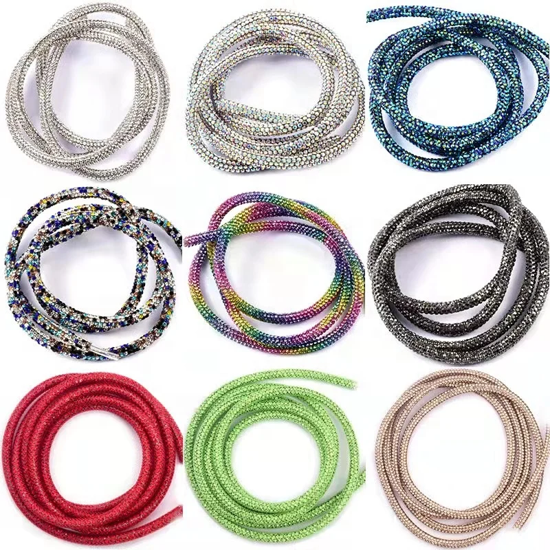 

New Product 6mm fashion DIY Decorative Trim Round Rhinestone Rubber Hose Inlaid Dense 2mm Glass Diamond Chain Tube Jewelry craft