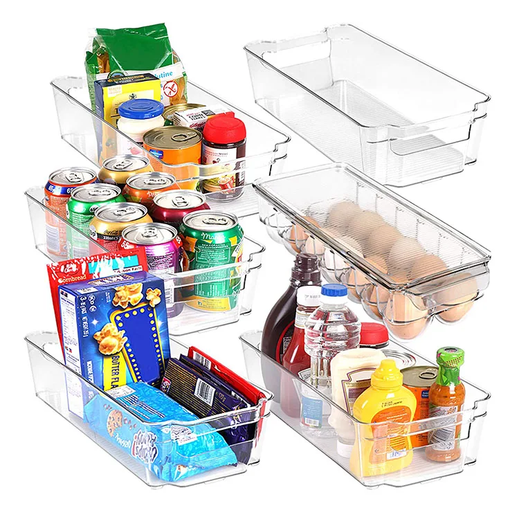 

6 Piece Refrigerator Freezers Clear plastic food storage organizer bin Racks kitchen pantry organizer units, Any color is available