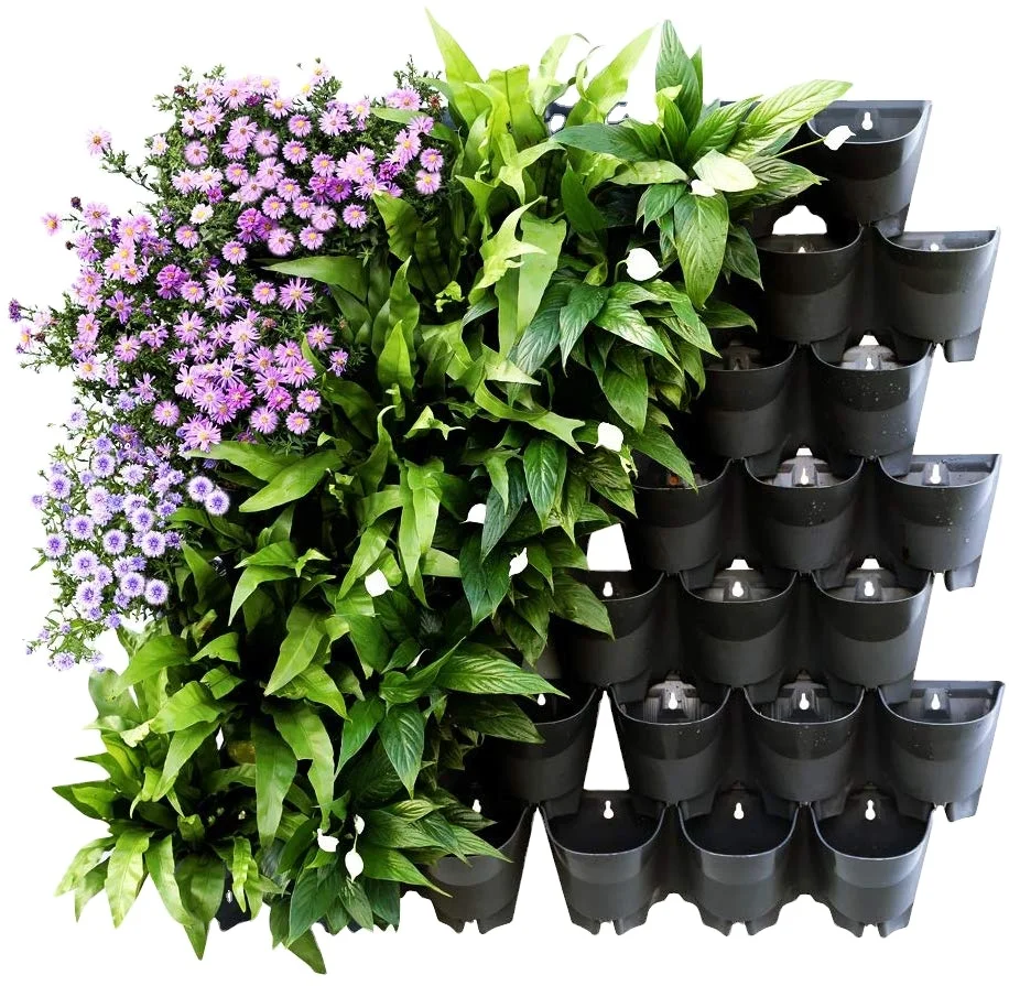 

14 PCS 42 Pockets Black Vertical Wall Self Watering Flower Pot Planters