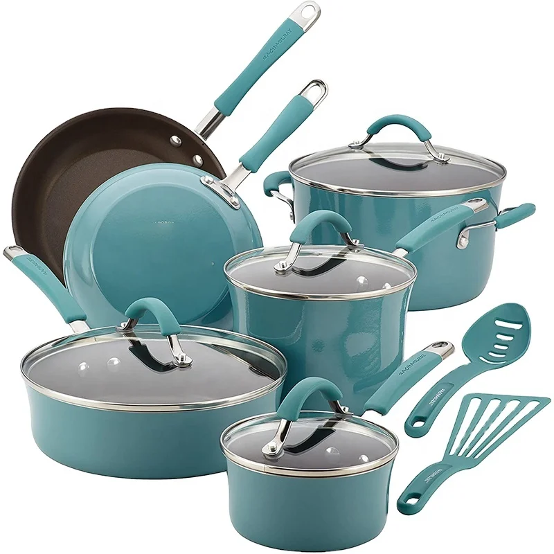 

YEAHMECK Blue 12 Piece Nonstick Cookware Pots and Pans Set with lid PFOA-free nonstick aluminium cookware saucepan cookware sets