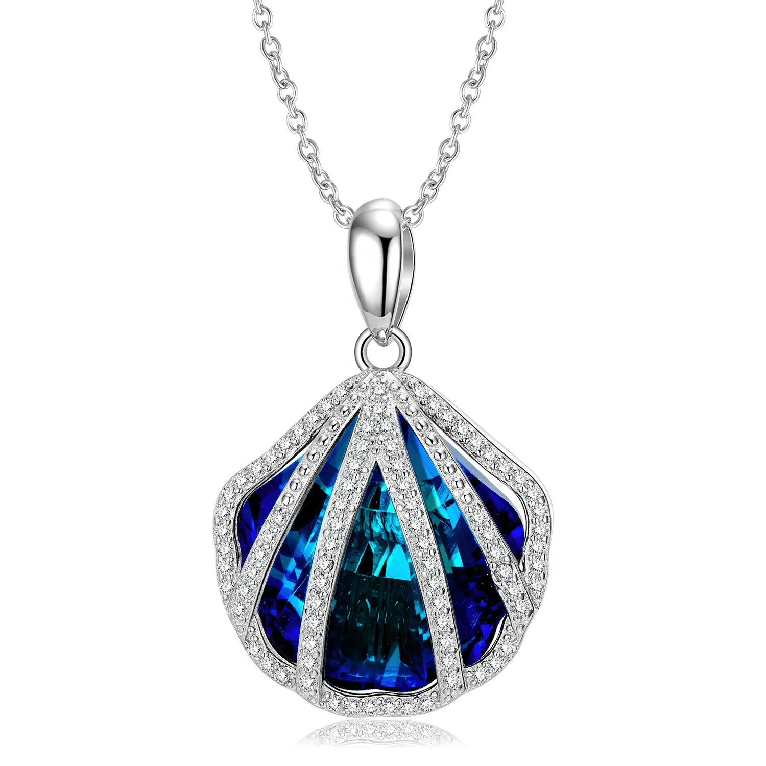 

Blue Crystal Seashells Pendant Necklaces Jewelry Authentic 925 Sterling Silver for Fashion Women Necklace Jewelry Fine Accessory