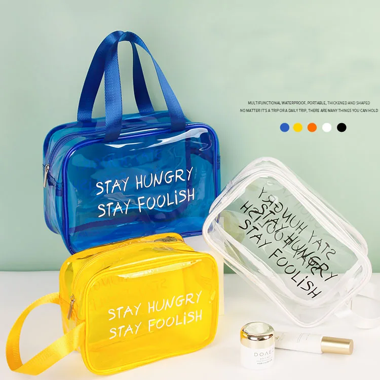 

custom logo Travel Transparent blue yellow white pvc Zipper Cosmetic Bag pouch Clear beauty make up bag with personal logo, Customized color