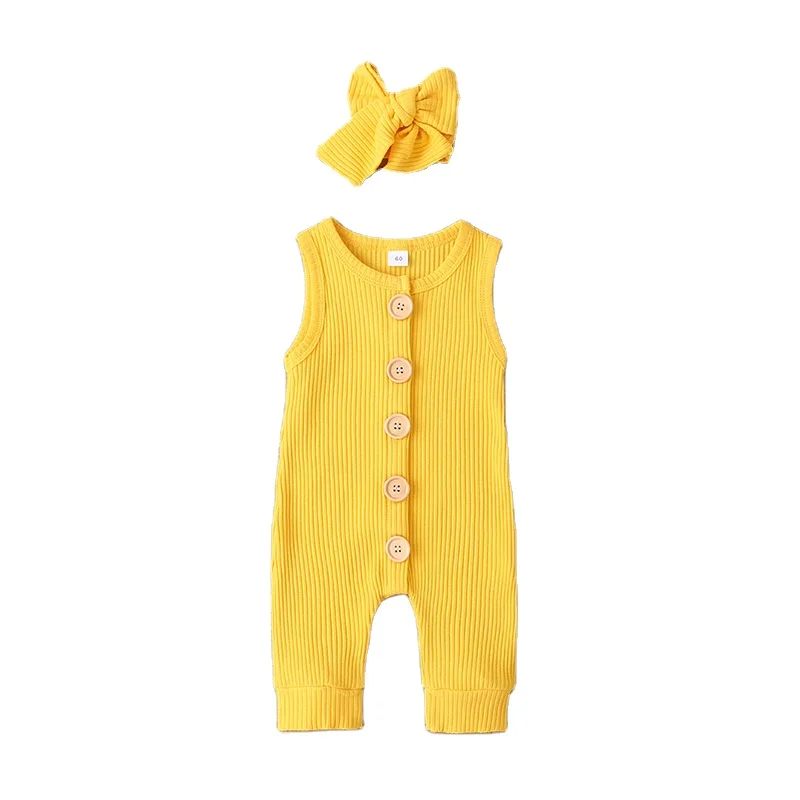 

Custom Button Ribbed Cotton Bodysuit Girls Rompers Baby Clothes Set Newborn Clothing, As picture or customize color