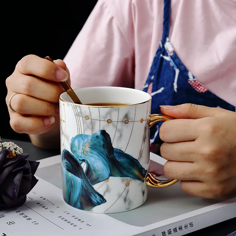 

Marble-pattern ceramic mug high-end bone China mug creative coffee mug