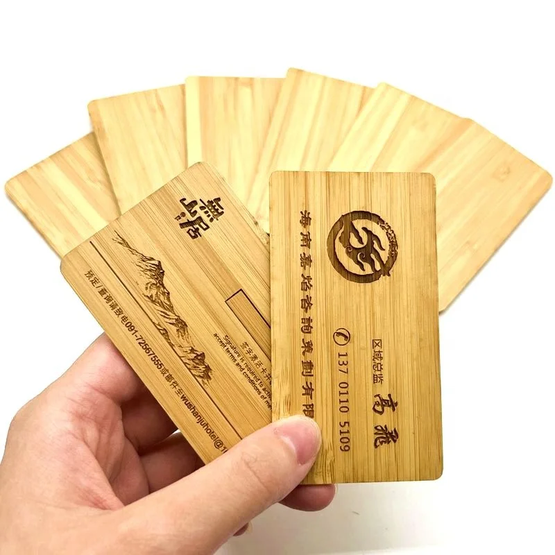 

Wholesale Folding Birthday Gift Plyaing Card Craft Decoration Natural Wood Color Carved Bamboo Business Cards