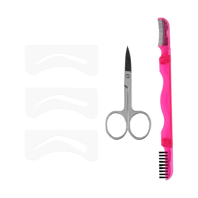 

stainless steel makeup scissors and brow stencil eyebrow trimming scissors with comb, Silver