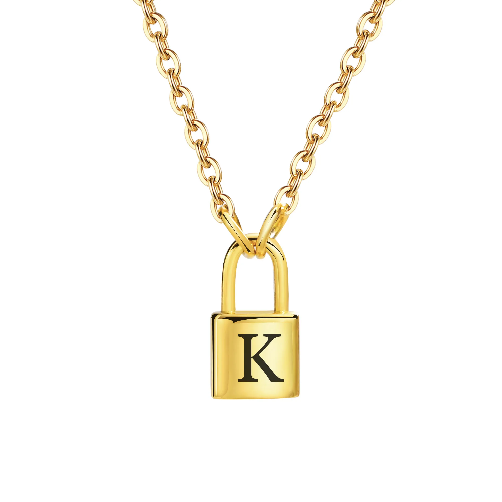 

Charm Statement Necklace Jewelry Women 18k Gold Plated Trendy Initial Letter Dainty Lock Stainless Steel Chain Necklace