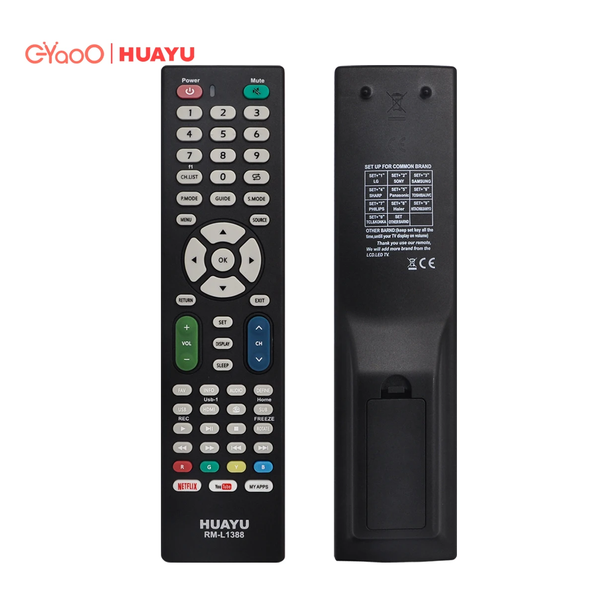 

HUAYU RM-L1388 RM-014S++ LED LCD Netflix Smart Wireless Functions Universal TV Remote Control