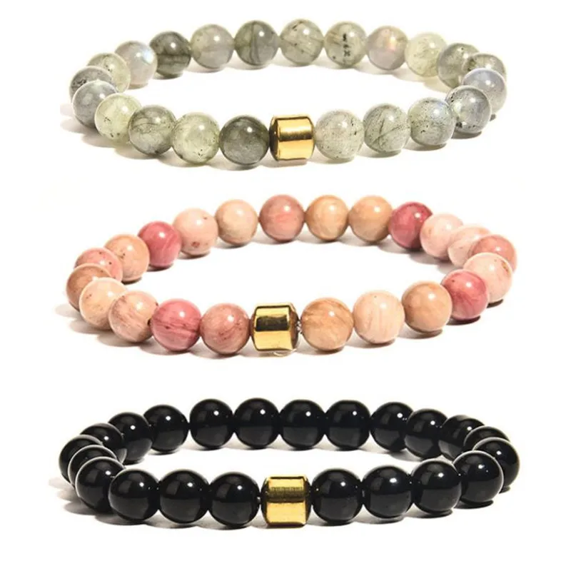 

Wholesale customized 8 mm bead elastic stone beaded bracelet for men