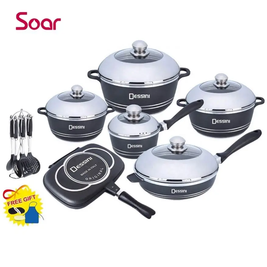 

Hot Sale Wholesle Aluminum Combination Lid 23Pcs Nonstick Green Pot Die Cast Logo Cookware Set