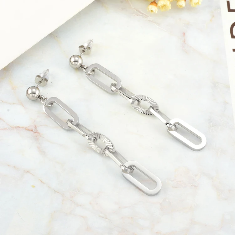 

Wholesale Stainless Steel Long Chain Earrings For Women Silver Earrings