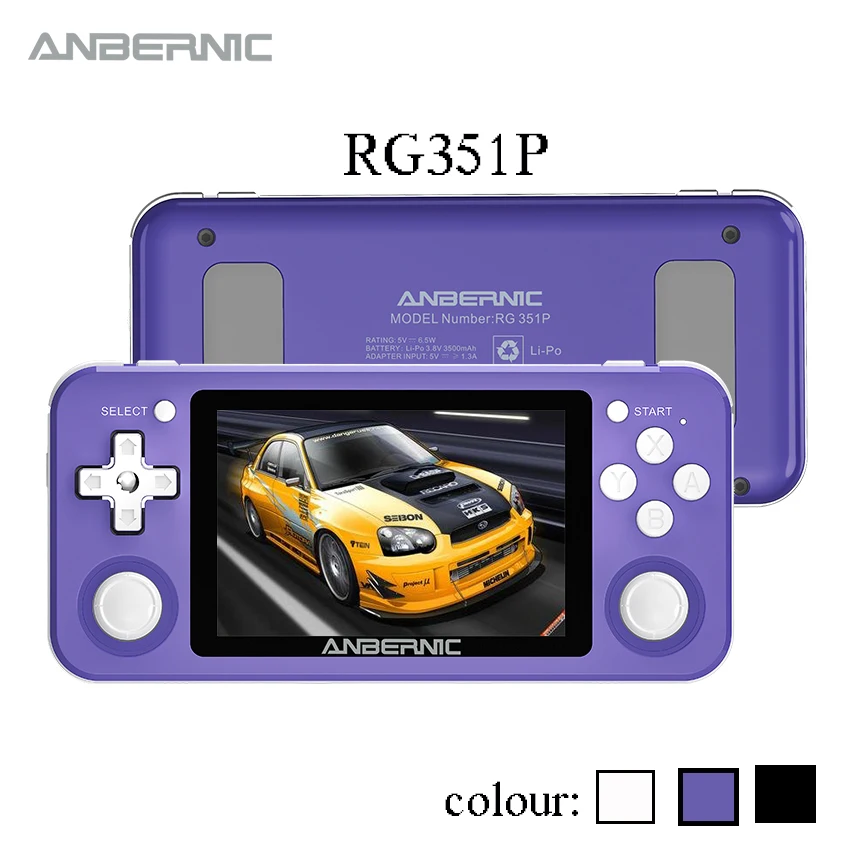 

PS1 N64 DC Anbernic New RG351P Retro Console 3.5 Inch IPS Screen Opendingux Handheld Game Player 64 gb, Black white purple