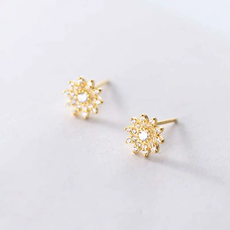 

fashion jewelry 925 sterling silver minimalist sunflower stud earrings for women birthday return gifts
