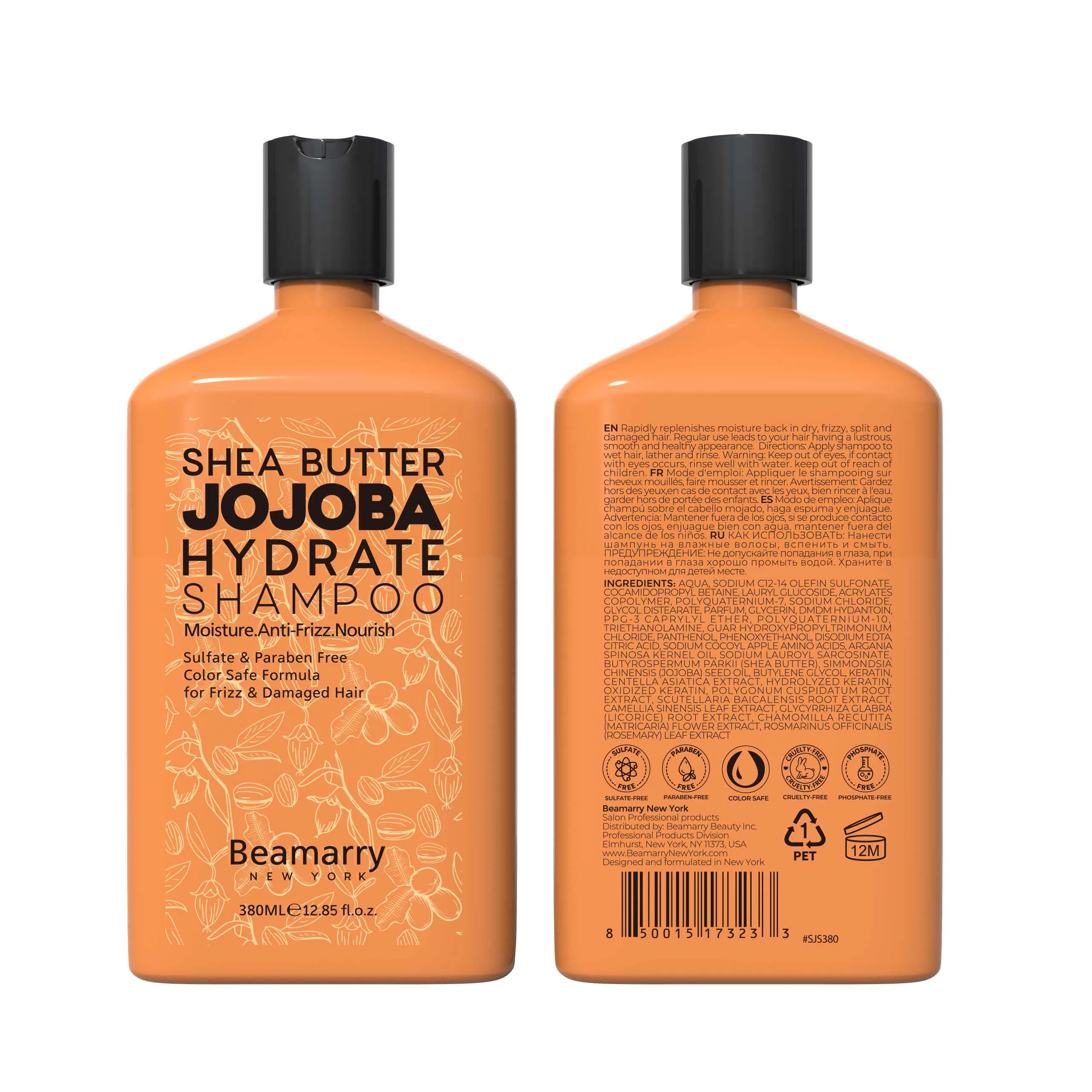 

380ml Organic Shampoo Bulk Sulfate Free Paraben Free Herbal Formula Shea Butter Jojoba Hair Shampoo