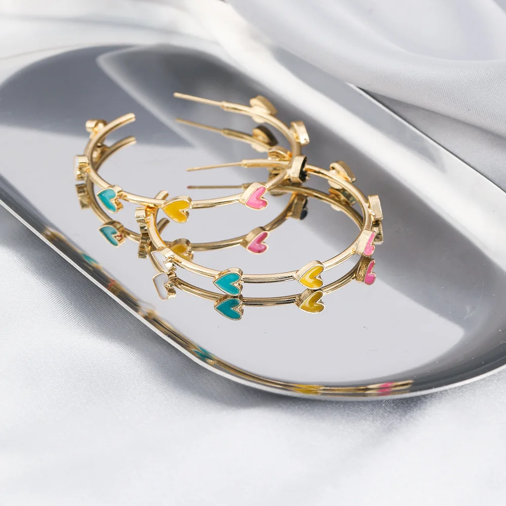 

Factory Supply Cheap Multicolor Love Heart Loops Earrings Gold Earrings Big CC Earrings Jewlery For Woman