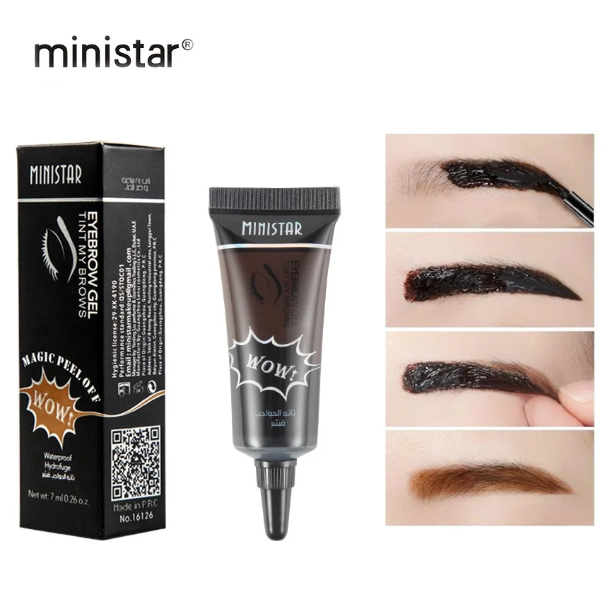 

Ministar Makeup Dark Brown Brow Enhancer 72H Super Long Lasting Vegan Tinted Tattoo Peel Off Eyebrow Gel Tubes 3D Microblading, 3 colors