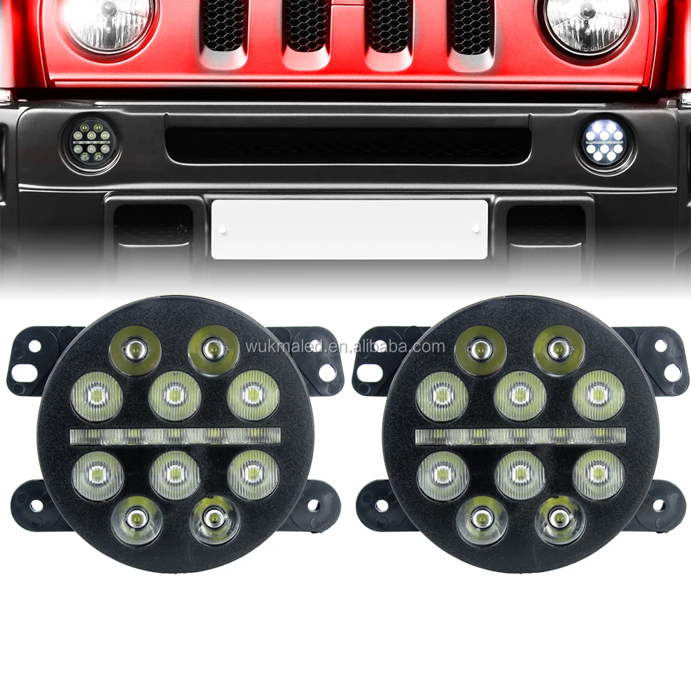4 Inch Round LED Driving Lamp Fog Light Assembly Kit For '07-'17 Jeep JK 2 Door and Wrangler Unlimited JK 4 - door