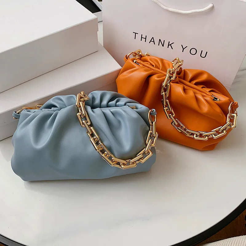 

2020 new arrival beautiful dumpling shape shoulder bags women handbags irregular cloud hobos gold chains lady purses handbags