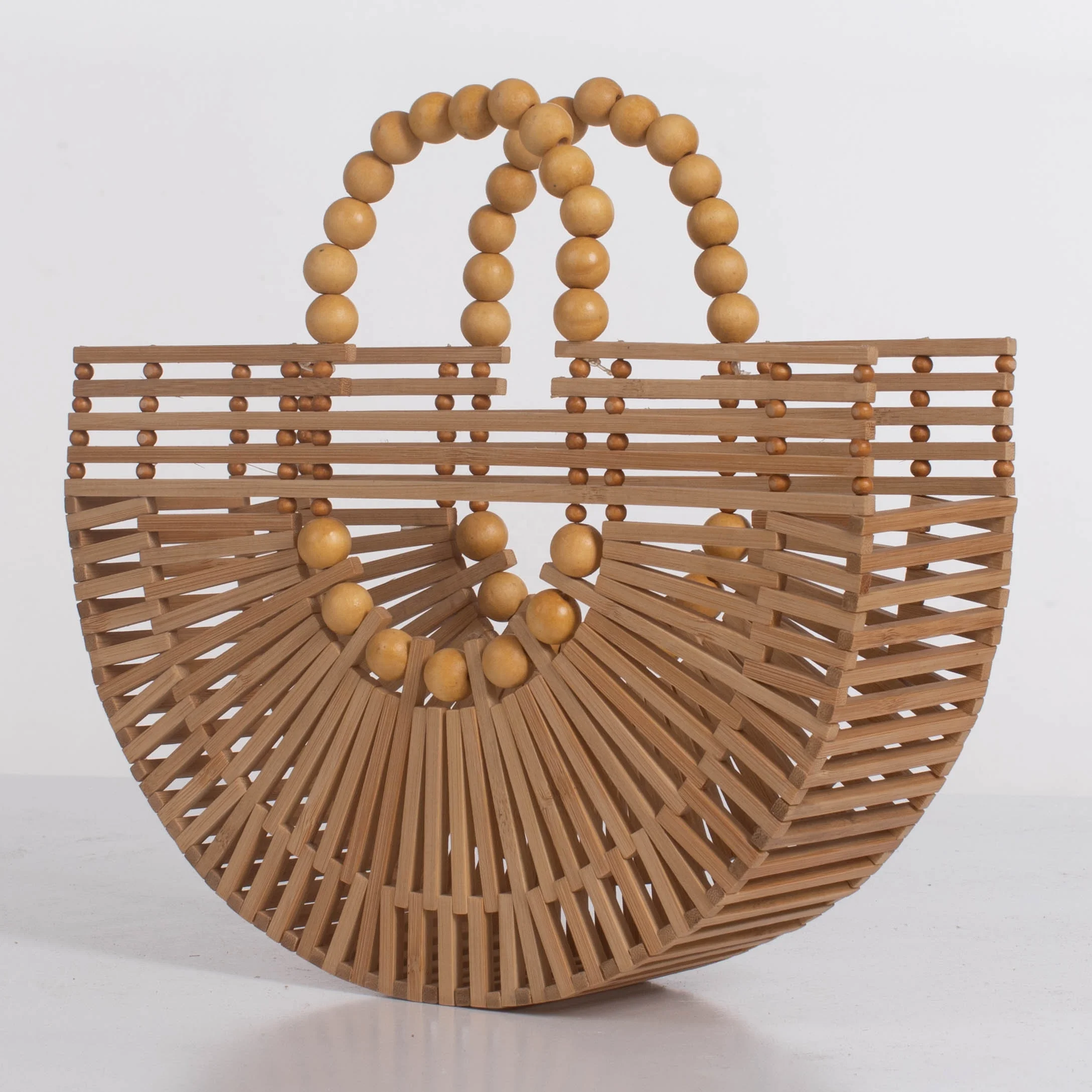 

Wood Bead Handle Half Moon Beaded Bag Handbag Small Size