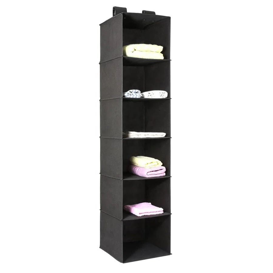 

6 Shelf Hanging Organizer, Foldable Closet Shelves,Fabric Storage Bins for bedroom,dorm,home, Black