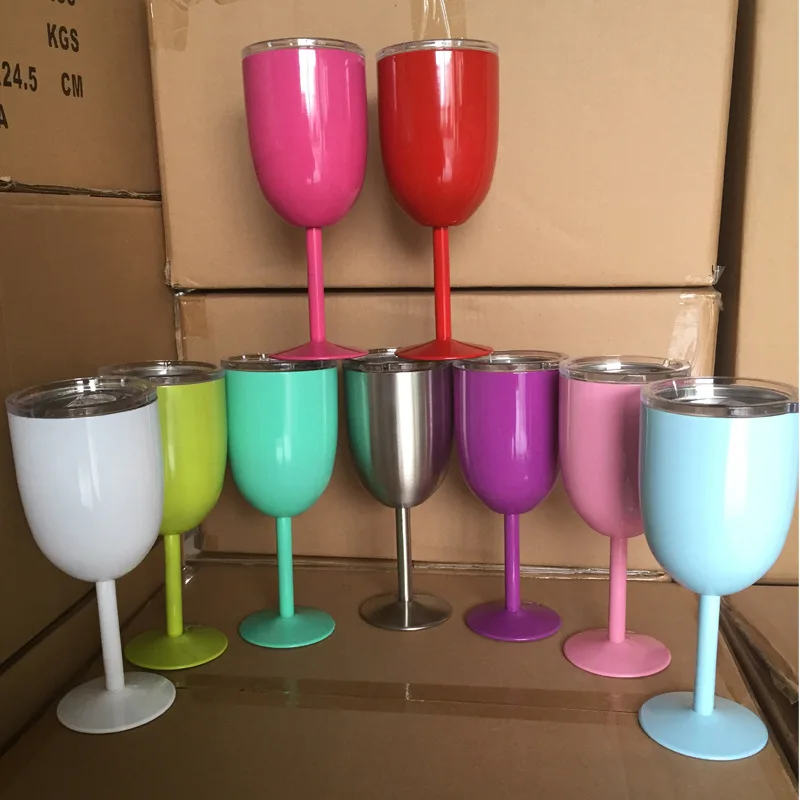 

10oz double wall wine tumbler beer tumbler insulated stainless steel goblet wine glass, Customized colors acceptable
