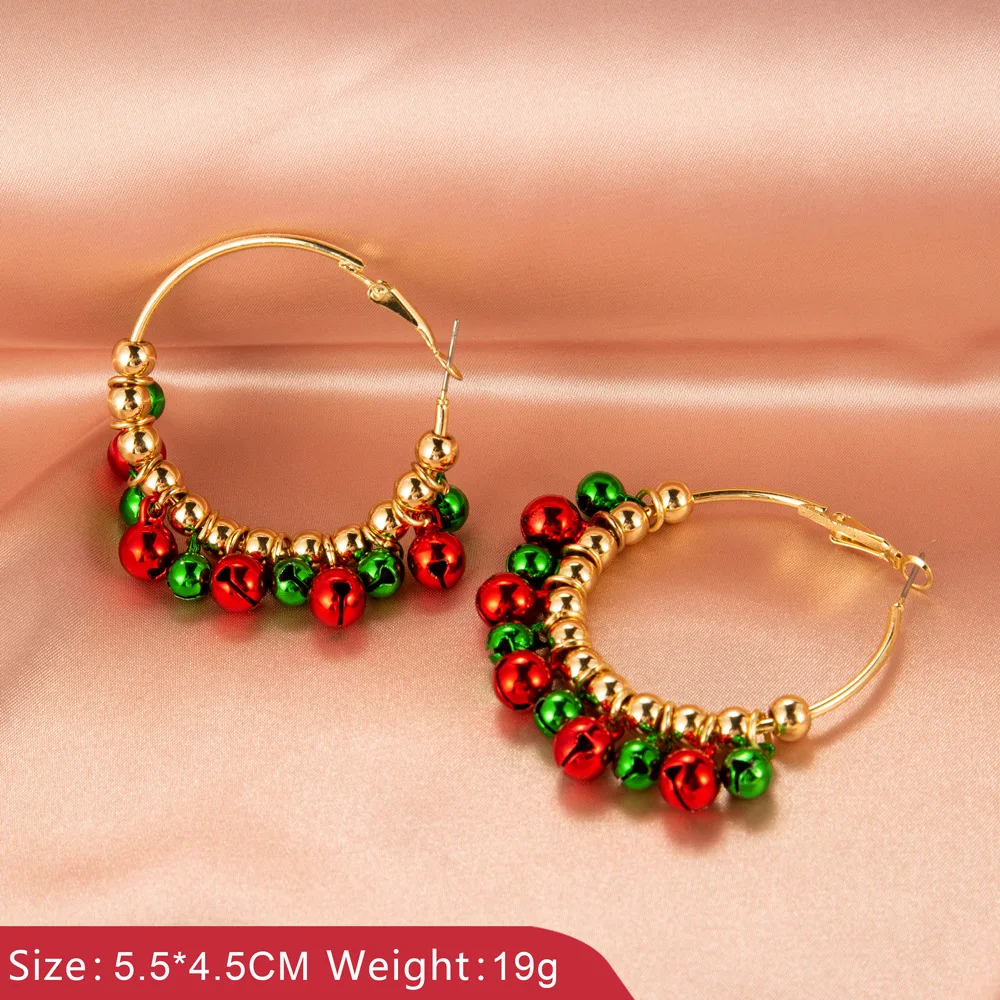 

Amazon Hot Sale Christmas Element Jewelry Set Bright Coloured Christmas Tree Wreath Bell Hoop Earrings Props for Girls, Multicolor