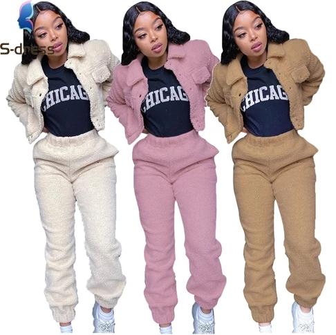 

Fur Faux Jackets Coats Tracksuits Hoodies Thick Sweatpants 2 Piece Joggers Two Piece Winter Sets Girls' Winter Warm Clothing