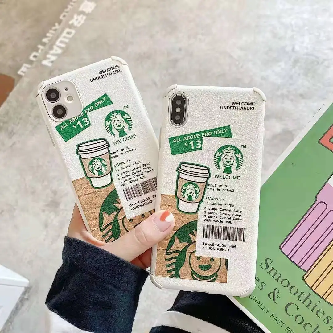 

Starbuck Coffee Aritificial Lambskin PU Leather Case for iPhone 13 12 Mini 11 Pro Max Xr X 7 8 Plus XS XR